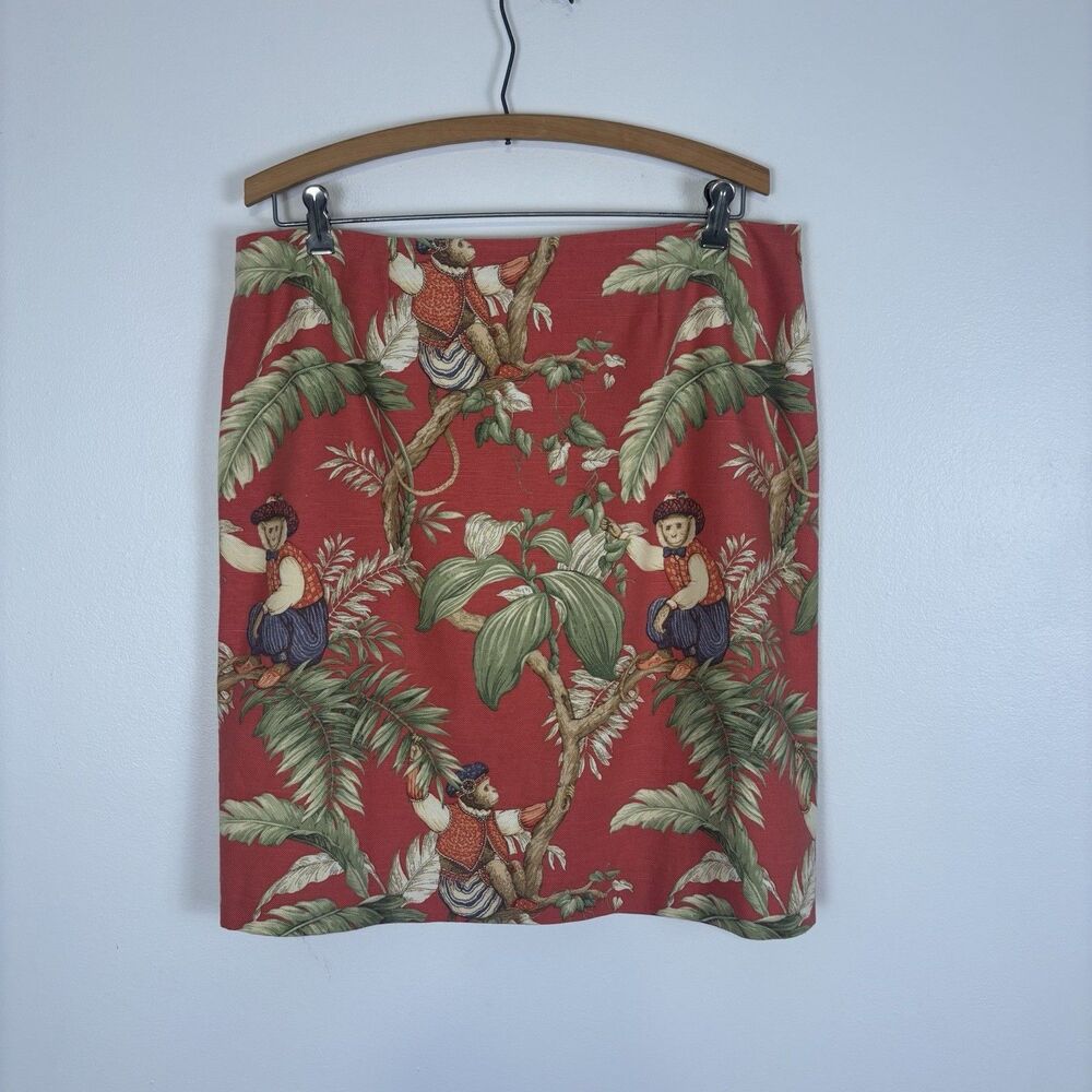 Vintage Chris Kellogg Monkey Skirt USA Sz 16P Kaufman Singerie Novelty Fabric